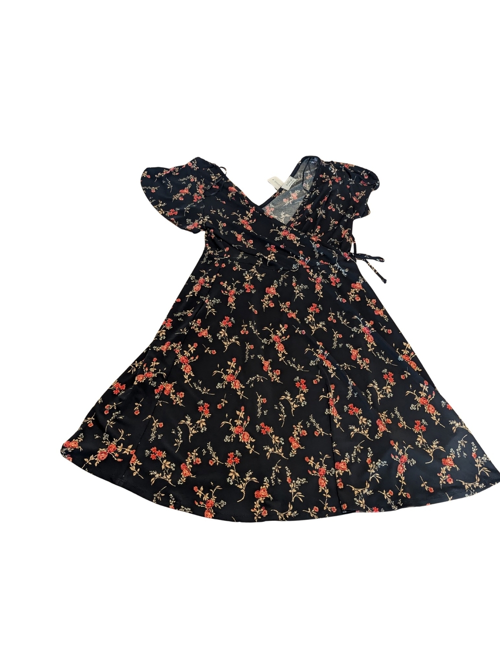 NWT Stitchfix Kaileigh Womens Medium Kayla Black Floral Faux Wrap Knit Dress